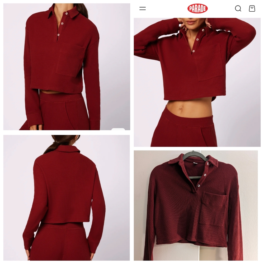 Parade waffle polo, cozy and cropped, XS, excellent condition!